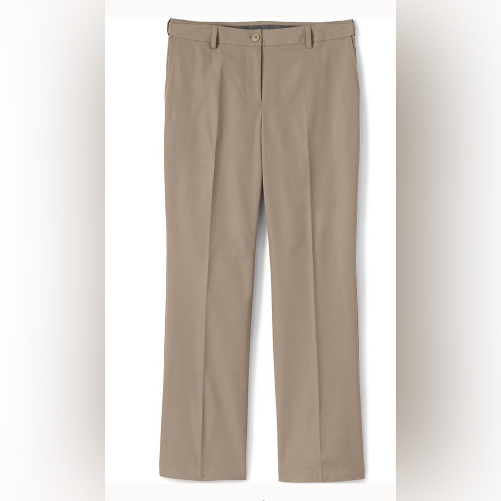 Land’s End Women's Cotton Blend Straight Leg Active Chino Pants, khaki, 10